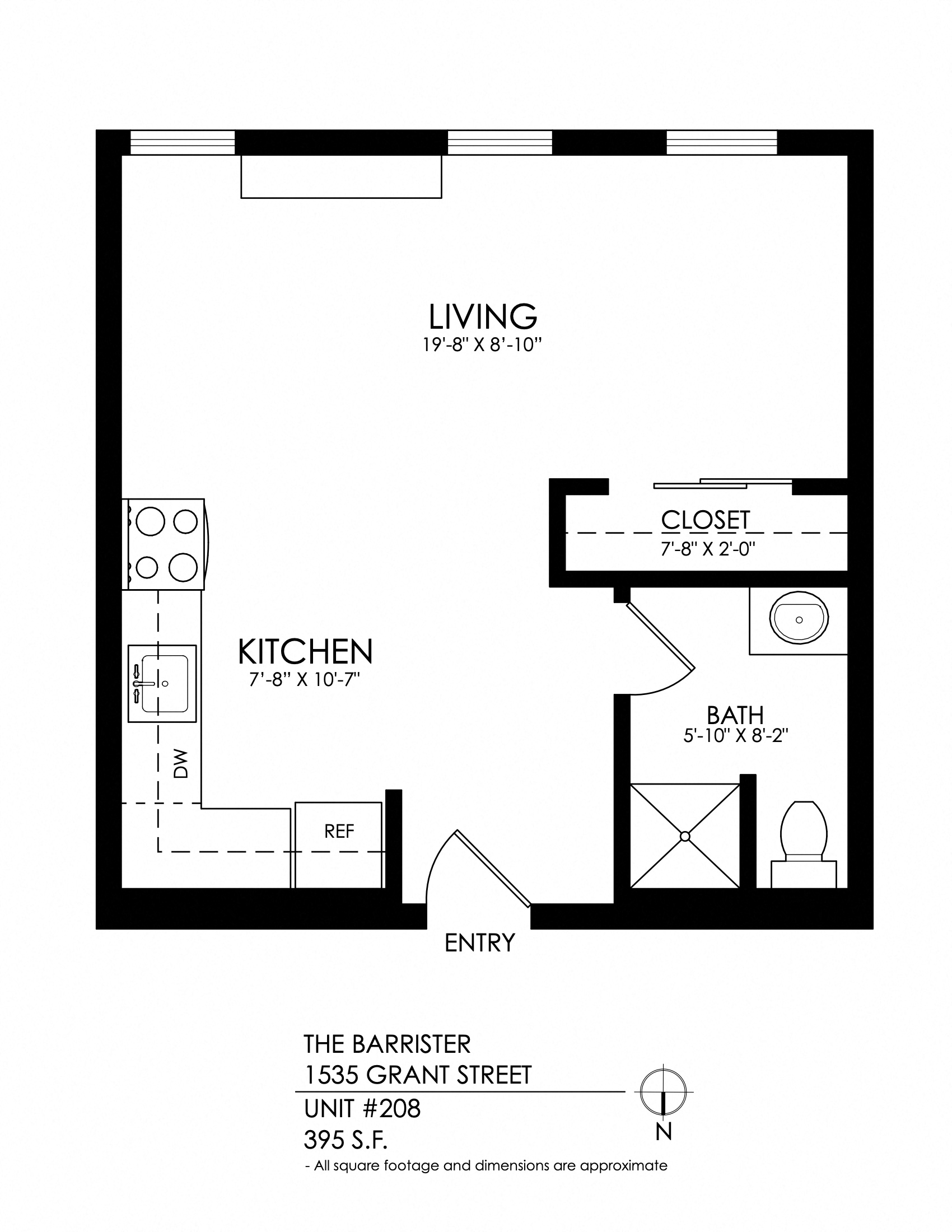 Floor plan for studio, 1 bath, 435 sqft